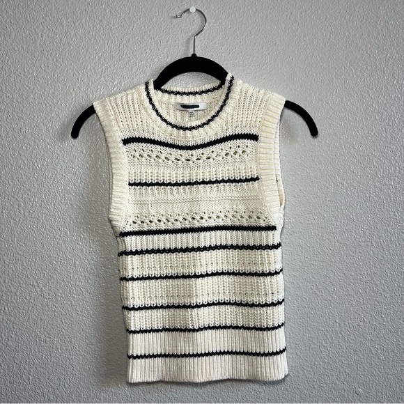 NWT Madewell Cream and Black Striped Sweater Vest in 100% Cotton XXS - Picture 4 of 12